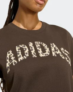 ADIDAS -T- SHIRT MEZZA MANICA ANIMAL L T2 MARRONE CON DETTAGLI LEOPARDATI DA DONNA, KT2680