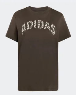 ADIDAS -T- SHIRT MEZZA MANICA ANIMAL L T2 MARRONE CON DETTAGLI LEOPARDATI DA DONNA, KT2680