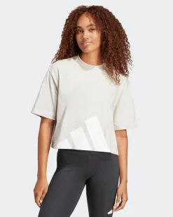 ADIDAS - T-SHIRT MEZZA MANICA BEIGE DA DONNA CON LOGO STAMPATO -JG8729
