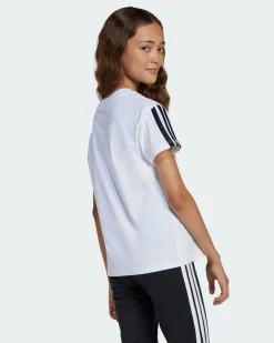 ADIDAS - T-SHIRT  MEZZA MANICA JUNIOR  ESSENTIALS SUPER LIGHT  BIANCA CON BANDE NERE -  JJ0945