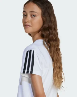 ADIDAS - T-SHIRT  MEZZA MANICA JUNIOR  ESSENTIALS SUPER LIGHT  BIANCA CON BANDE NERE -  JJ0945