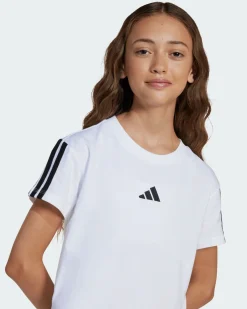 ADIDAS - T-SHIRT  MEZZA MANICA JUNIOR  ESSENTIALS SUPER LIGHT  BIANCA CON BANDE NERE -  JJ0945