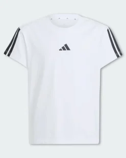 ADIDAS - T-SHIRT  MEZZA MANICA JUNIOR  ESSENTIALS SUPER LIGHT  BIANCA CON BANDE NERE -  JJ0945