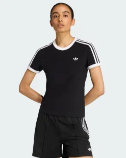ADIDAS -T-SHIRT MEZZA MANICA SLIM 3 STRISCE NERA DA DONNA, KD7980