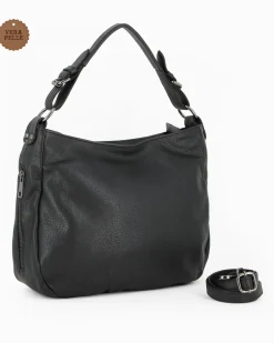 ALEX & CO - Borsa un manico nera con tasca posteriore e due tasche laterali, tracolla removibile - VERA PELLE -