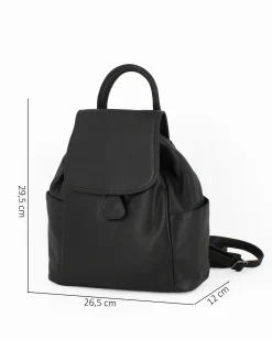 ALEX & CO - Zaino nero in VERA PELLE con coulisse e patta