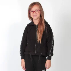 AMERICAN RAP - FELPA PELLICCETTA NERA CON ZIP E CAPPUCCIO