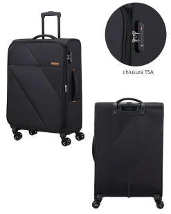 AMERICAN TOURISTER - TROLLEY NERO IN TESSUTO ESPANDIBILE CON LUCCHETTO TSA
