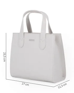 ANNES NICOLE -Borsa due manici grigia con tasca posteriore, tracolla removibile