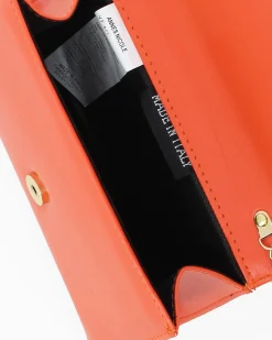 ANNES NICOLE - Pochette arancione con patta in vernice e fiocco removibile, MADE IN ITALY
