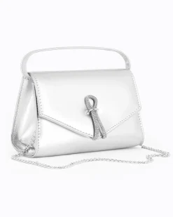 ANNES NICOLE - Pochette argento con cinturino in strass sulla patta e tracolla a catenina