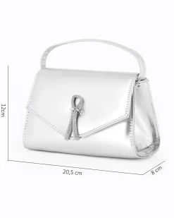 ANNES NICOLE - Pochette argento con cinturino in strass sulla patta e tracolla a catenina