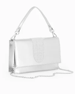 ANNES NICOLE - Pochette argento con patta e tracolla a catenina