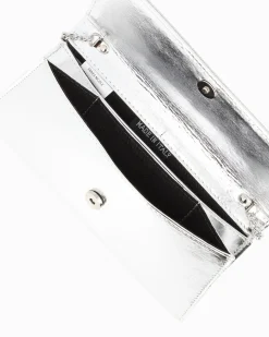 ANNES NICOLE - Pochette argento con due scomparti interni e patta in lurex, MADE IN ITALY