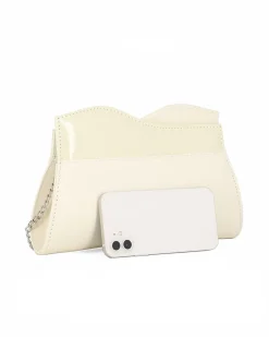 ANNES NICOLE - Pochette beige con bordo ondulato in vernice, MADE IN ITALY