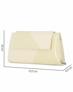 ANNES NICOLE - Pochette beige con inserti in vernice e patta, MADE IN ITALY