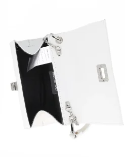 ANNES NICOLE - Pochette bianca un manico con patta in vernice e chiusura a girello, MADE IN ITALY