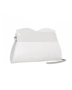 ANNES NICOLE - Pochette bianca con bordo ondulato in vernice, MADE IN ITALY