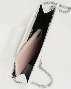 ANNES NICOLE - Pochette bianca con fascia e pattina glitterate, MADE IN ITALY