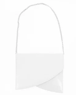 ANNES NICOLE - Pochette bianca a punta con inserto in vernice e patta, MADE IN ITALY
