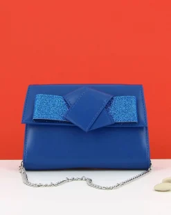 ANNES NICOLE - Pochette bluette con fiocco glitterato sulla patta, MADE IN ITALY