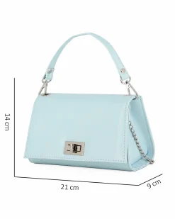 ANNES NICOLE - Pochette celeste un manico con patta in vernice e chiusura a girello, MADE IN ITALY