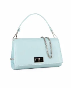 ANNES NICOLE - Pochette celeste un manico con patta in vernice e chiusura a girello, MADE IN ITALY