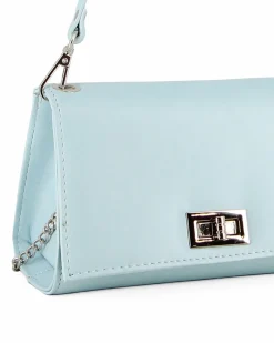 ANNES NICOLE - Pochette celeste un manico con patta in vernice e chiusura a girello, MADE IN ITALY