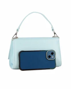 ANNES NICOLE - Pochette celeste un manico con patta in vernice e chiusura a girello, MADE IN ITALY