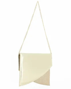 ANNES NICOLE - Pochette laminata platino a punta con inserto glitterato e patta, MADE IN ITALY