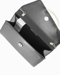 ANNES NICOLE - Pochette nera con cinturini in strass sulla patta e tracolla a catenina