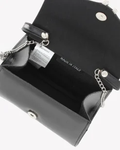 ANNES NICOLE - Pochette nera con cinturino in strass sulla patta e tracolla a catenina