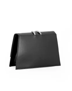 ANNES NICOLE - Pochette nera con cinturino in strass sulla patta, MADE IN ITALY