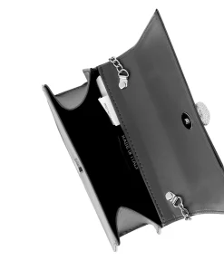 ANNES NICOLE - Pochette nera con cinturino in strass sulla patta, MADE IN ITALY