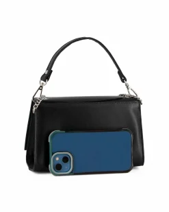 ANNES NICOLE - Pochette nera un manico con patta in vernice e chiusura a girello, MADE IN ITALY