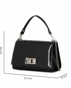 ANNES NICOLE - Pochette nera un manico con patta in vernice e chiusura a girello, MADE IN ITALY