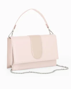 ANNES NICOLE - Pochette nude con patta e tracolla a catenina