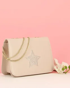 ANNES NICOLE - Pochette nude con stella glitterata sulla patta, MADE IN ITALY