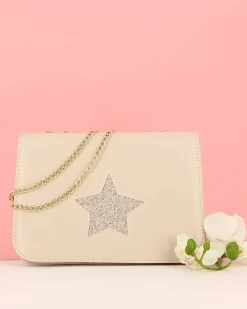 ANNES NICOLE - Pochette nude con stella glitterata sulla patta, MADE IN ITALY