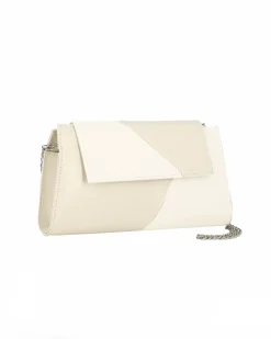 ANNES NICOLE - Pochette panna con inserti in vernice e patta, MADE IN ITALY