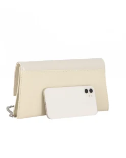 ANNES NICOLE - Pochette panna con due scomparti interni e patta in vernice, MADE IN ITALY