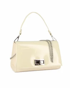ANNES NICOLE - Pochette panna un manico con patta in vernice e chiusura a girello, MADE IN ITALY