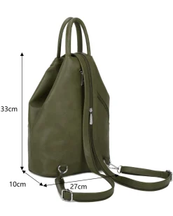 ANNES NICOLE - Zaino verde due manici con doppia tasca frontale e spalline regolabili con zip
