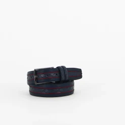 ARMATA DI MARE - Cinta blu e rossa con fodera in VERA PELLE e fibbia grigia metallizzata