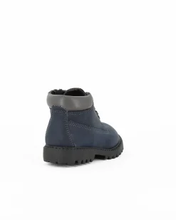 AVERIS - Scarponcino primi passi blu con lacci, zip laterale e sottopiede in VERA PELLE