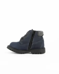 AVERIS - Scarponcino primi passi blu con lacci, zip laterale e sottopiede in VERA PELLE