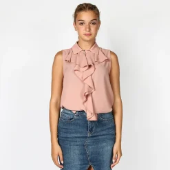 BACHATA - CAMICIA ROSA CIPRIA SMANICATA CON ROUCHES