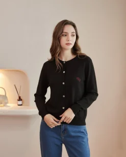 BACHATA - Cardigan manica lunga nero con bottoni da donna