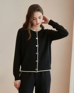BACHATA - Cardigan manica lunga nero e bianco con bottoni da donna
