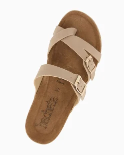 BACHATA - Ciabatta infradito beige effetto nabuk con doppia fibbia e sottopiede in VERA PELLE, zeppa 5CM